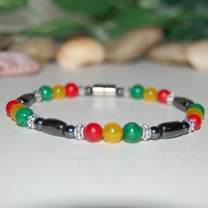 Rasta Reggae Bracelet,Rasta Bracelet,6mm Beads,Thin Bracelet,Magnetic Bracelet